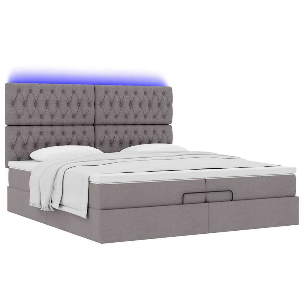 Ottoman-Bett mit Matratzen & LEDs Taupe 200x200 cm Stoff