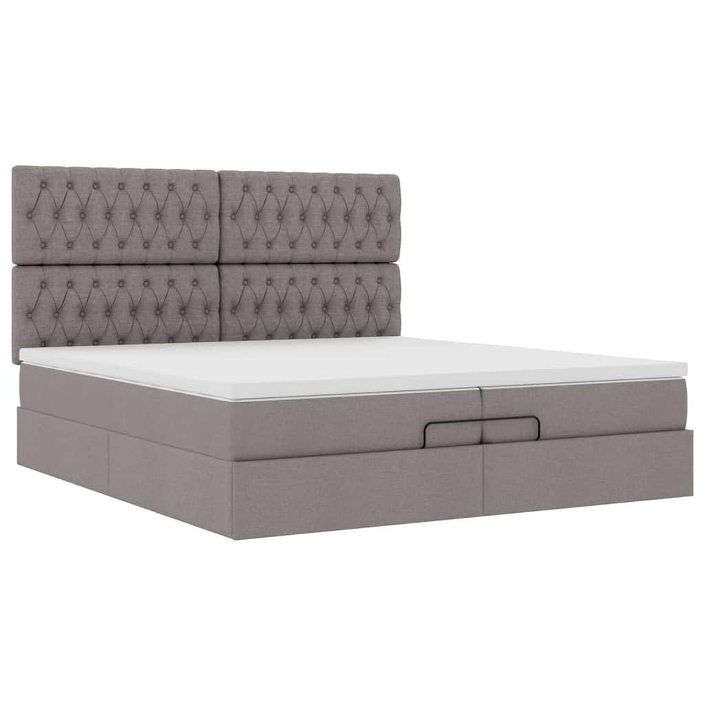 Ottoman-Bett mit Matratzen & LEDs Taupe 200x200 cm Stoff