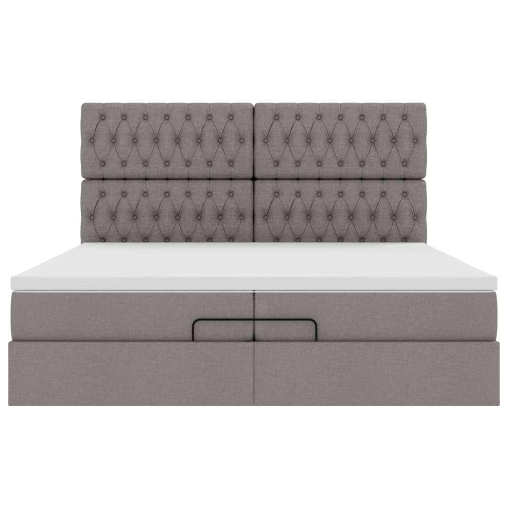 Ottoman-Bett mit Matratzen & LEDs Taupe 200x200 cm Stoff