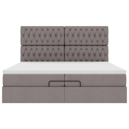 Ottoman-Bett mit Matratzen & LEDs Taupe 200x200 cm Stoff