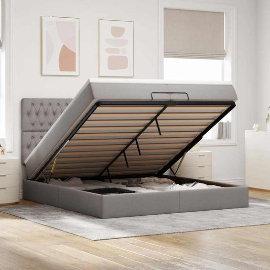 Ottoman-Bett mit Matratzen & LEDs Taupe 200x200 cm Stoff