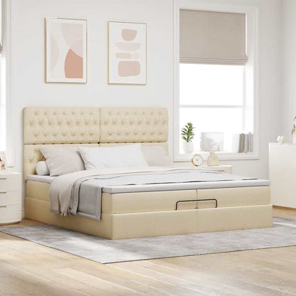 Ottoman-Bett mit Matratzen & LEDs Creme 200x200 cm Stoff