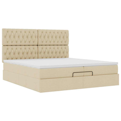 Ottoman-Bett mit Matratzen & LEDs Creme 200x200 cm Stoff