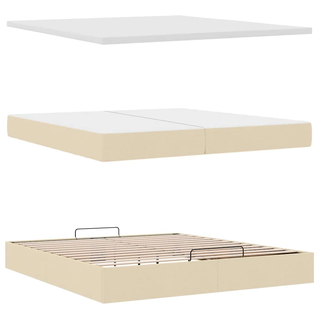 Ottoman-Bett mit Matratzen & LEDs Creme 200x200 cm Stoff