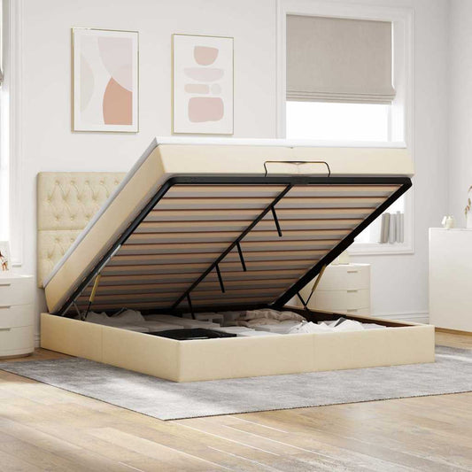 Ottoman-Bett mit Matratzen & LEDs Creme 200x200 cm Stoff