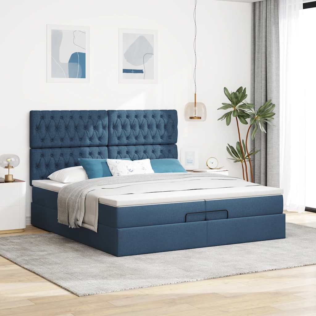 Ottoman-Bett mit Matratzen & LEDs Blau 200x200 cm Stoff