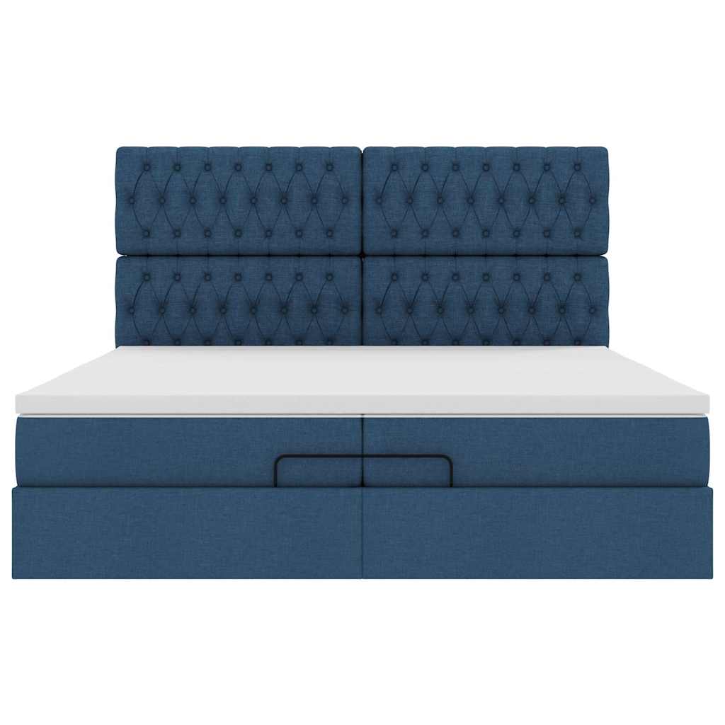 Ottoman-Bett mit Matratzen & LEDs Blau 200x200 cm Stoff
