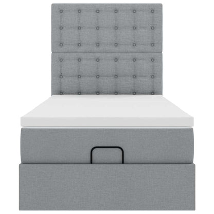 Ottomane Bett mit Matratze & LEDs Hellgrau 80x200 cm Stoff