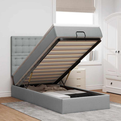 Ottomane Bett mit Matratze & LEDs Hellgrau 80x200 cm Stoff
