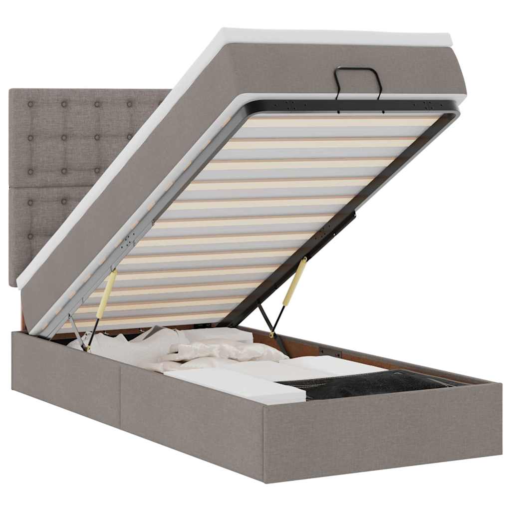 Ottoman-Bett mit Matratze & LEDs Taupe 80x200 cm Stoff