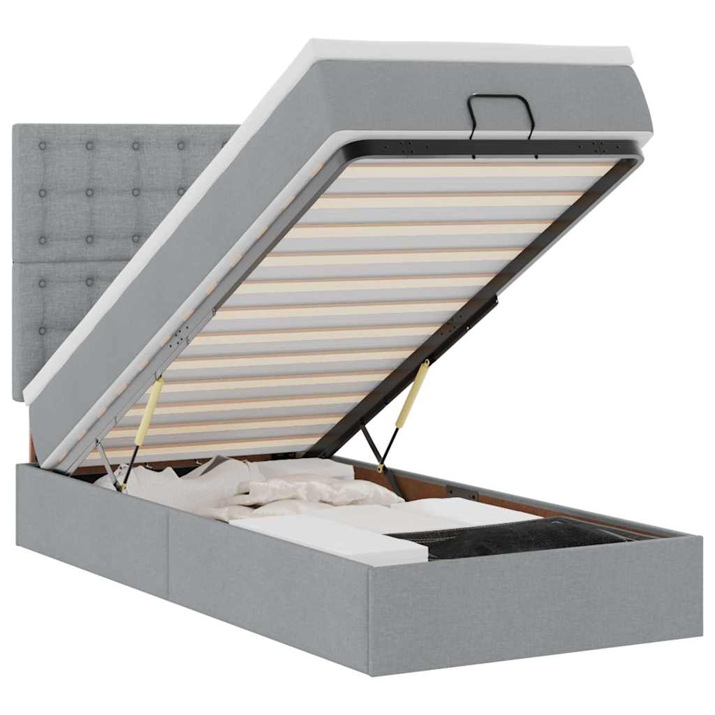 Ottoman-Bett mit Matratze & LEDs Hellgrau 90x190 cm Stoff