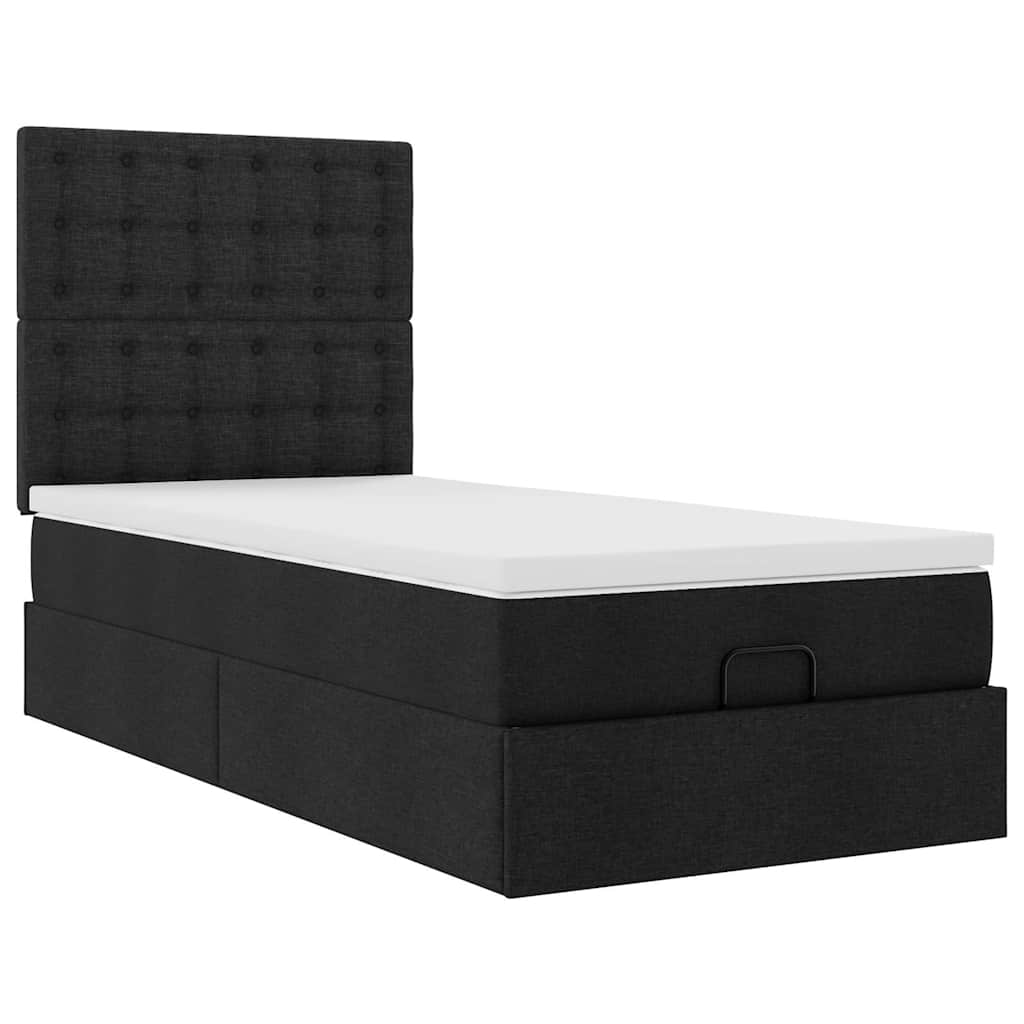 Ottoman-Bett mit Matratze & LEDs Schwarz 90x190 cm Stoff