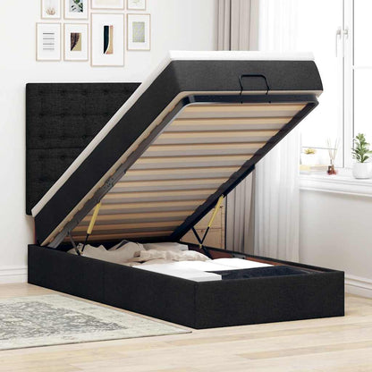Ottoman-Bett mit Matratze & LEDs Schwarz 90x190 cm Stoff