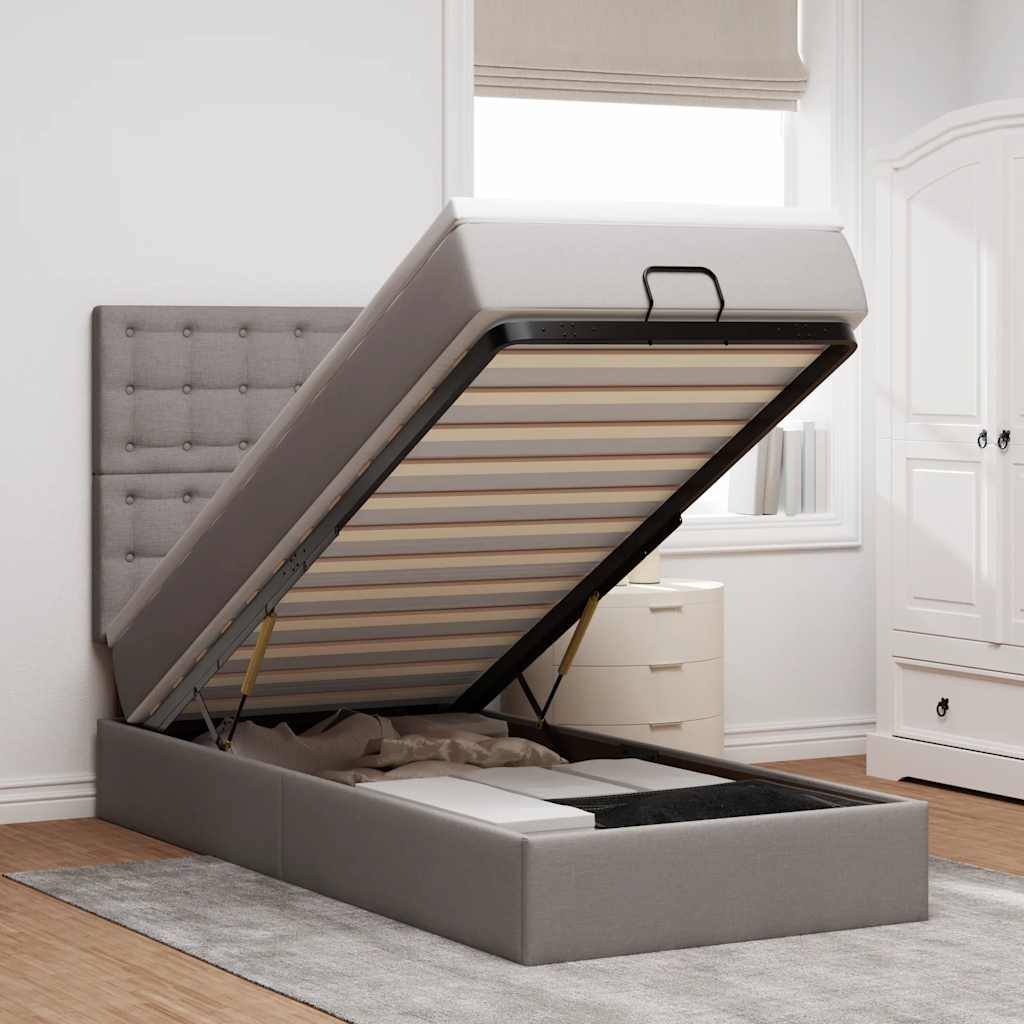 Ottoman-Bett mit Matratze & LEDs Taupe 90x190 cm Stoff
