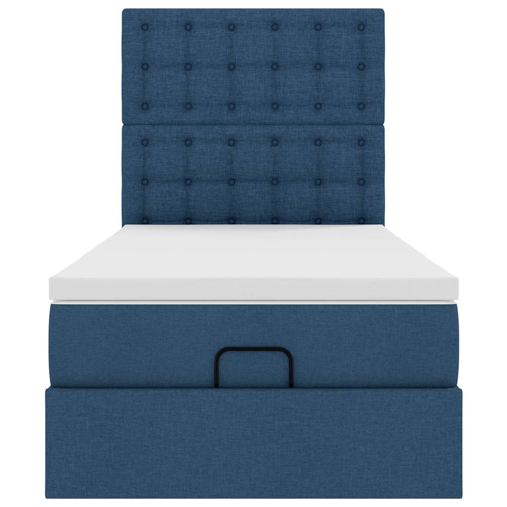 Ottoman-Bett mit Matratze & LEDs Blau 90x190 cm Stoff