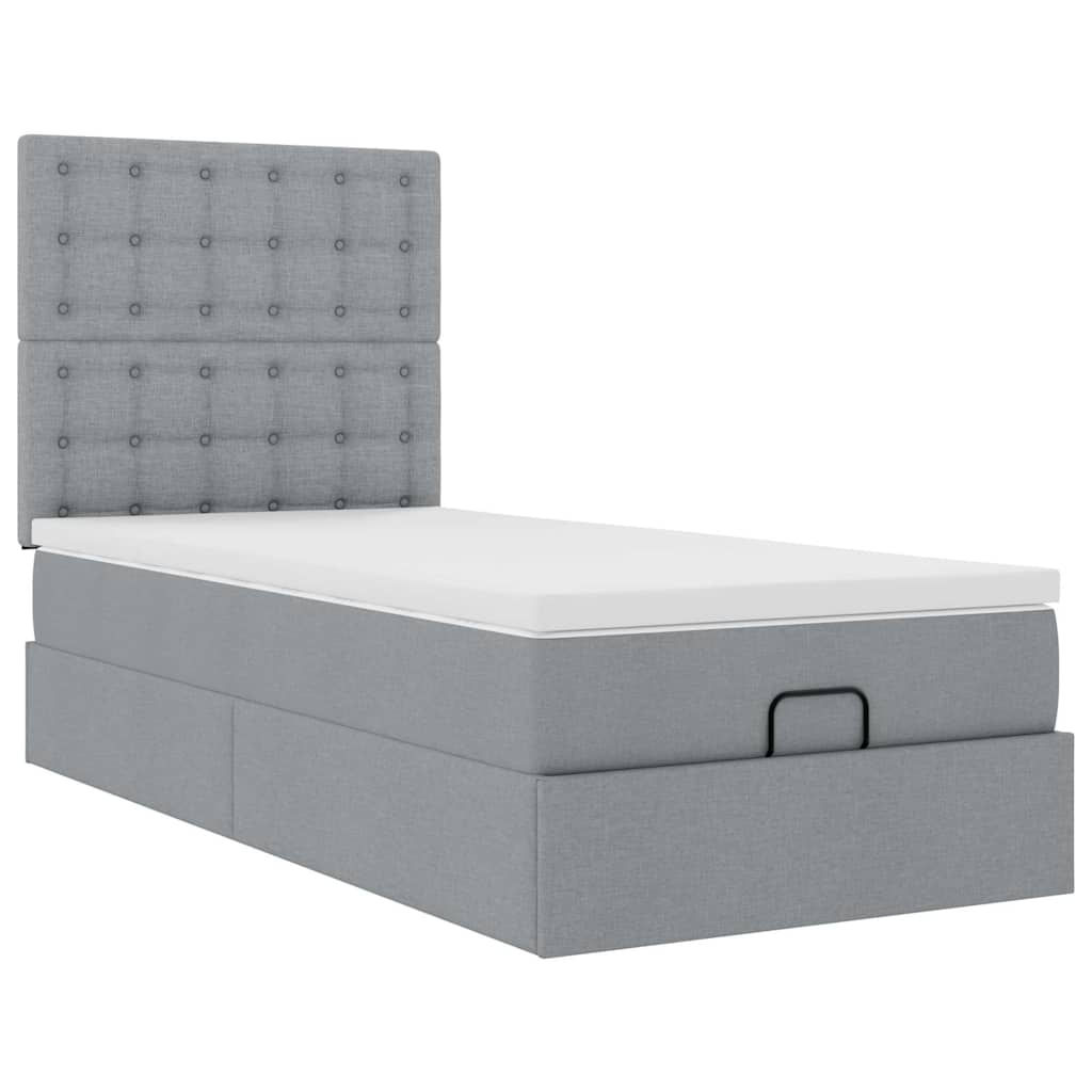 Ottomane Bett mit Matratze & LEDs Hellgrau 90x200 cm Stoff