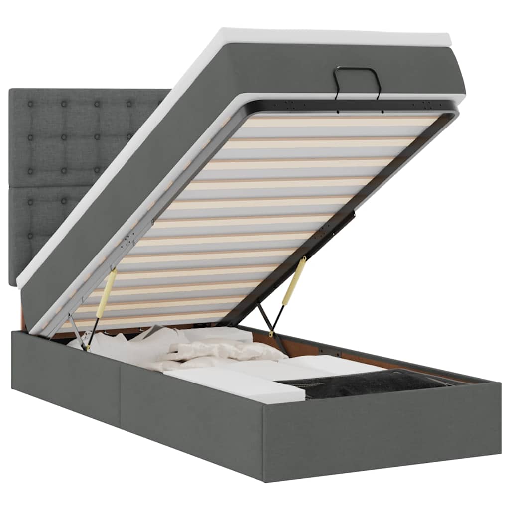 Ottomane Bett mit Matratze & LEDs Dunkelgrau 90x200 cm Stoff