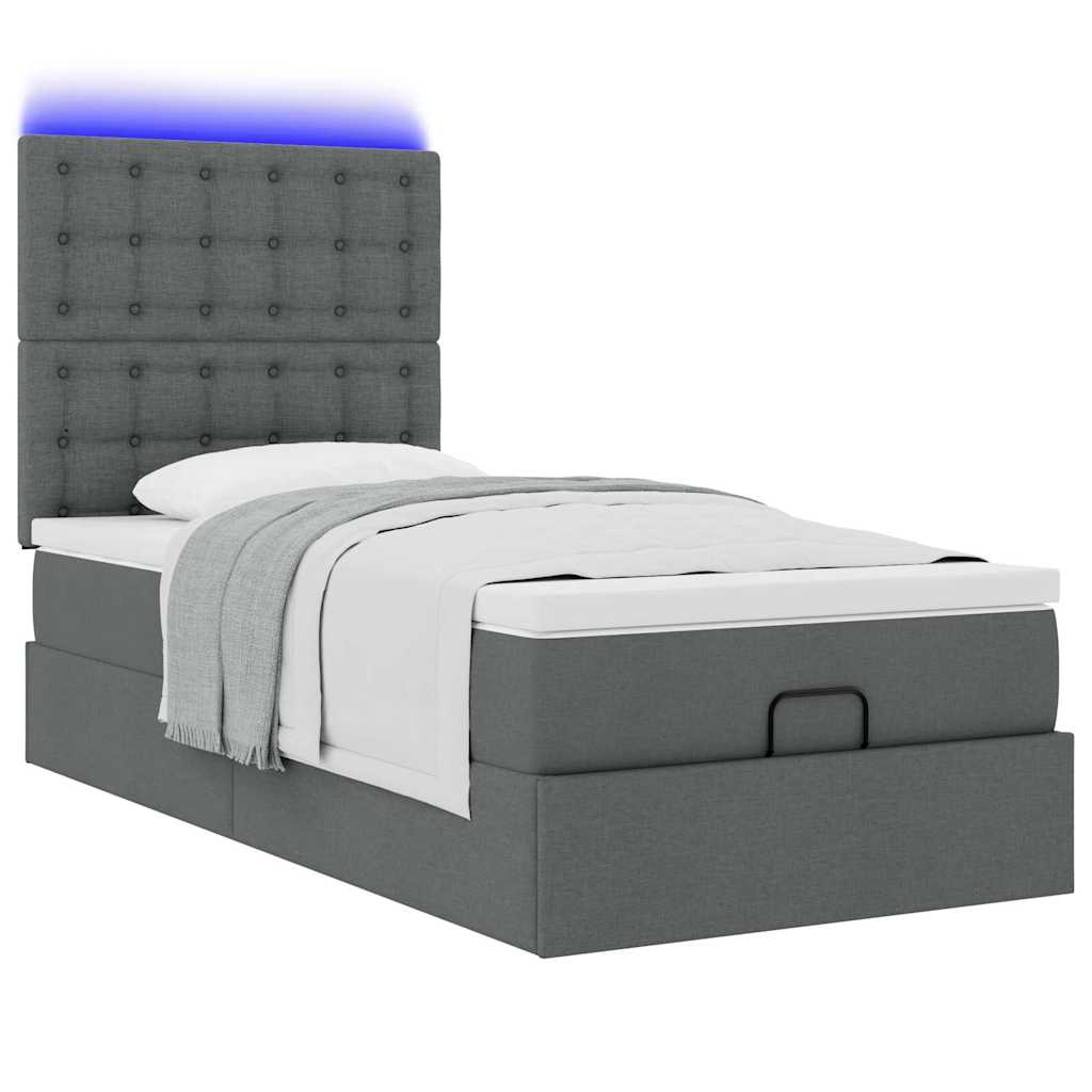 Ottomane Bett mit Matratze & LEDs Dunkelgrau 90x200 cm Stoff