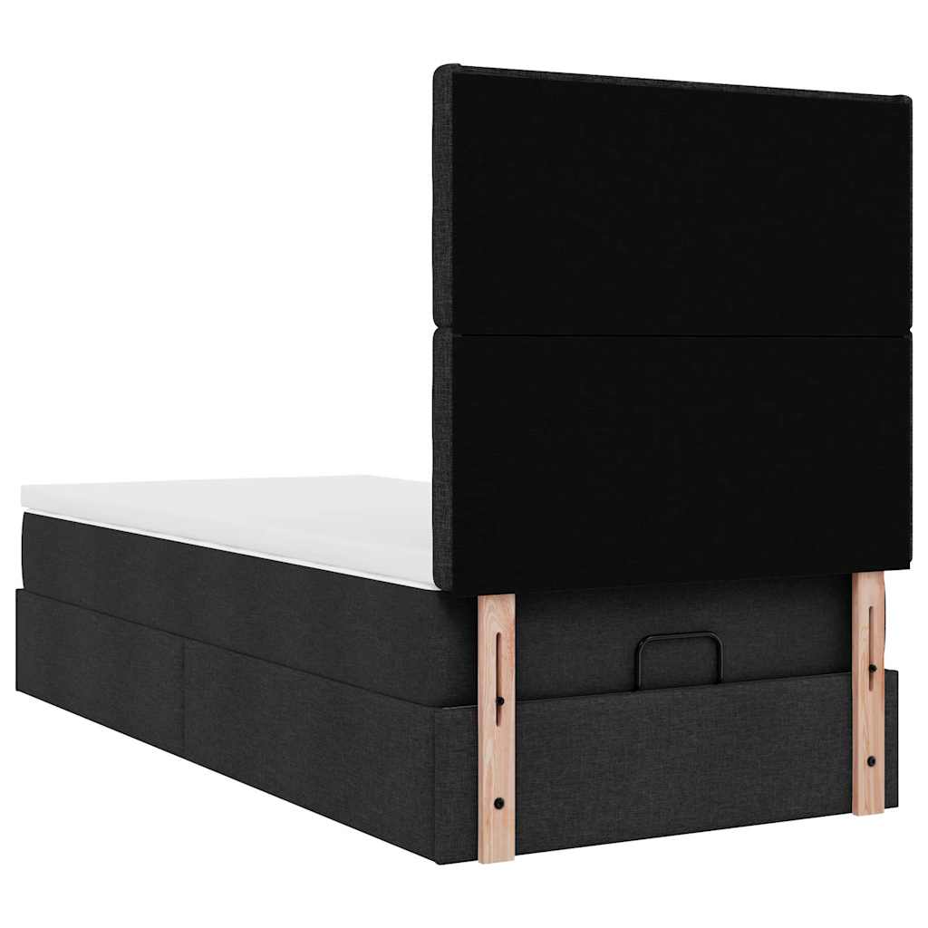 Ottoman-Bett mit Matratze & LEDs Schwarz 90x200 cm Stoff