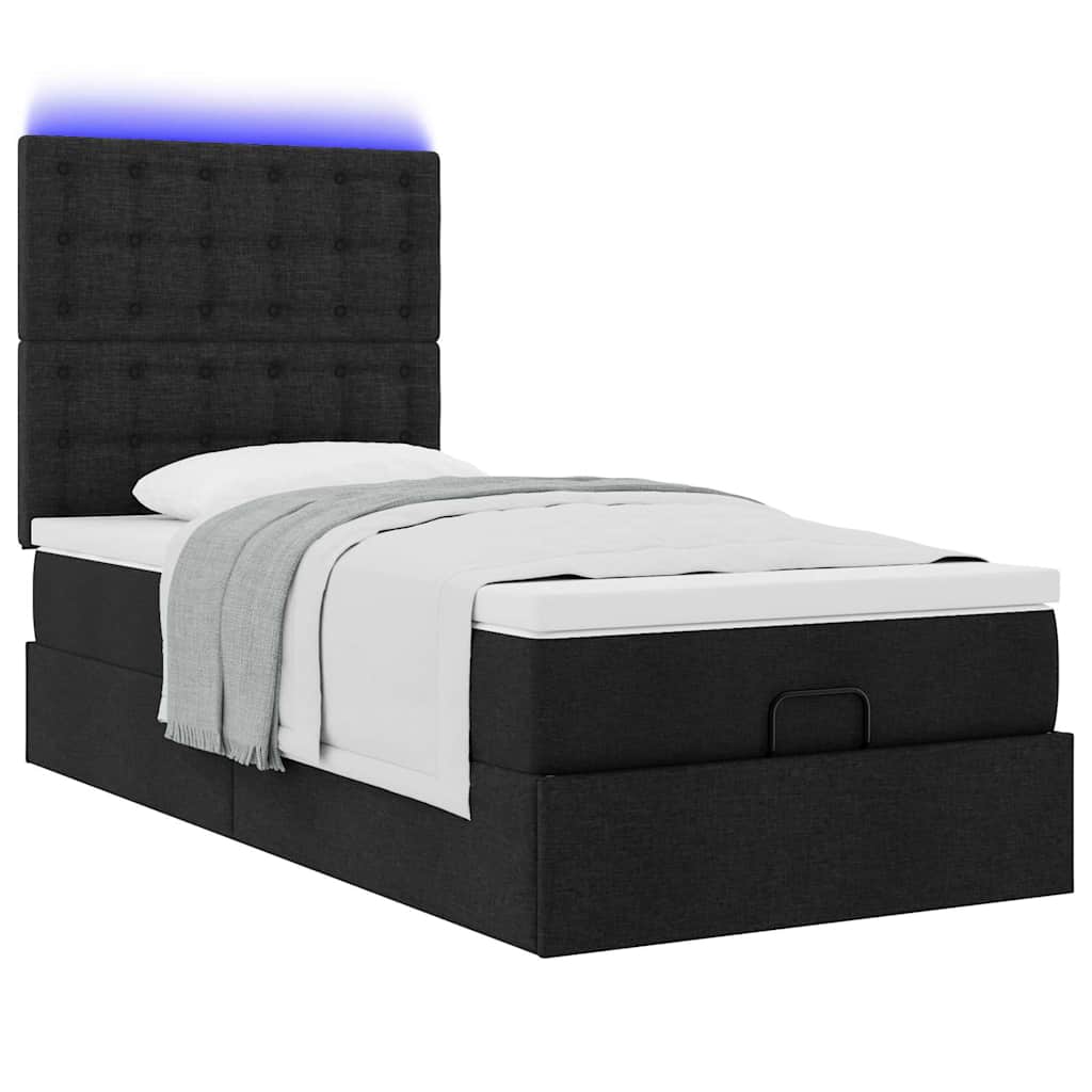 Ottoman-Bett mit Matratze & LEDs Schwarz 90x200 cm Stoff