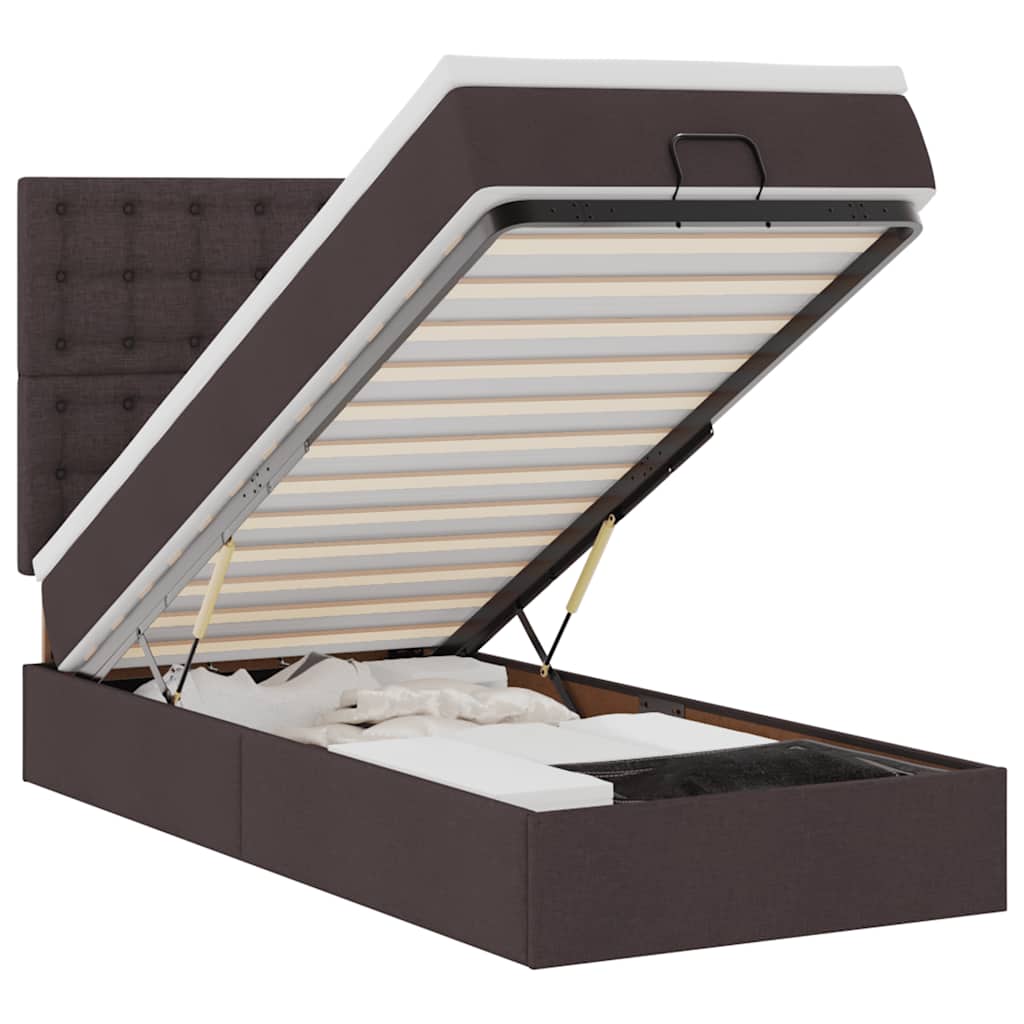 Ottomane Bett mit Matratze & LEDs Dunkelbraun 90x200 cm Stoff