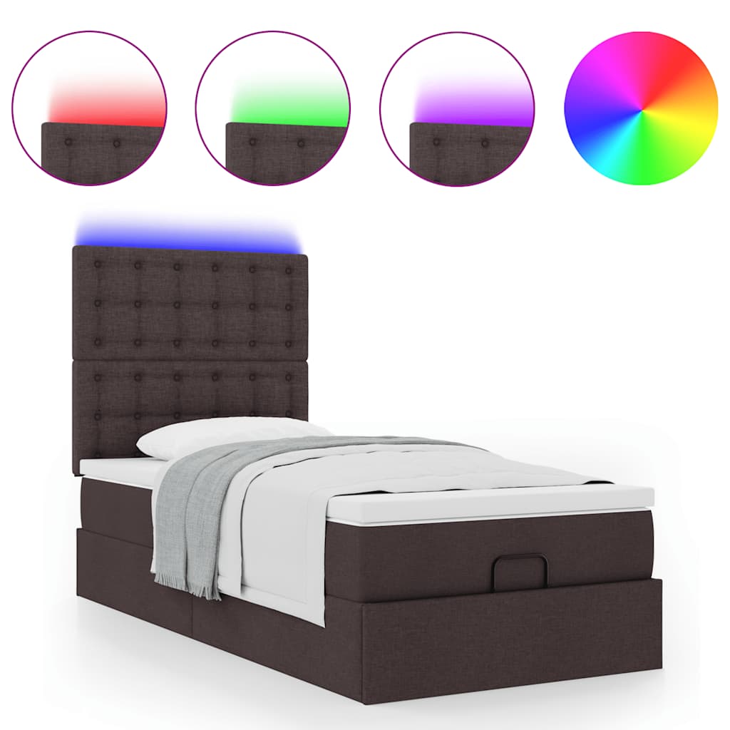 Ottomane Bett mit Matratze & LEDs Dunkelbraun 90x200 cm Stoff