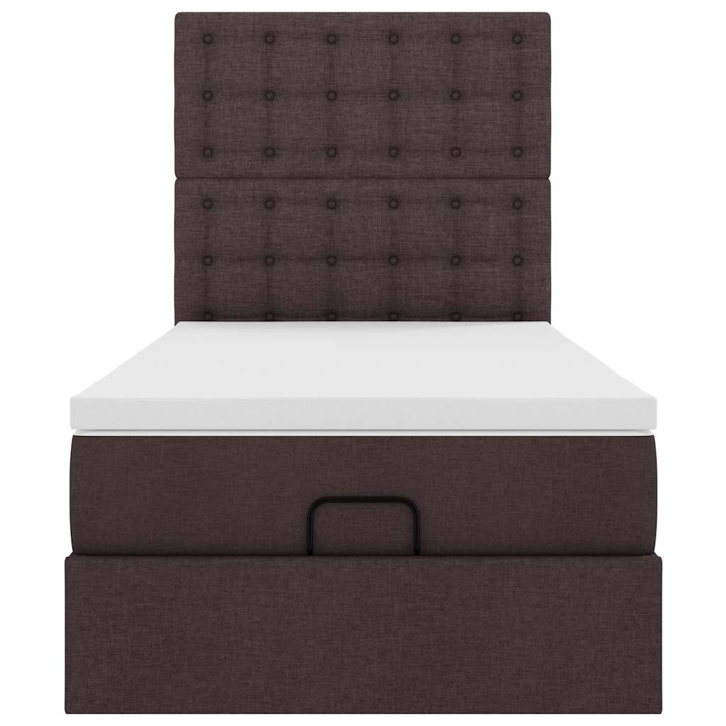 Ottomane Bett mit Matratze & LEDs Dunkelbraun 90x200 cm Stoff