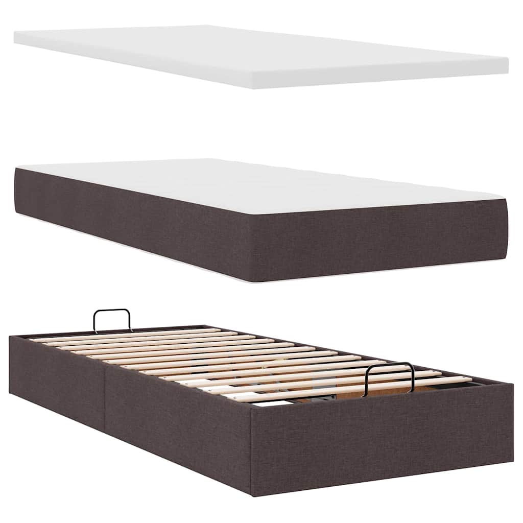 Ottomane Bett mit Matratze & LEDs Dunkelbraun 90x200 cm Stoff