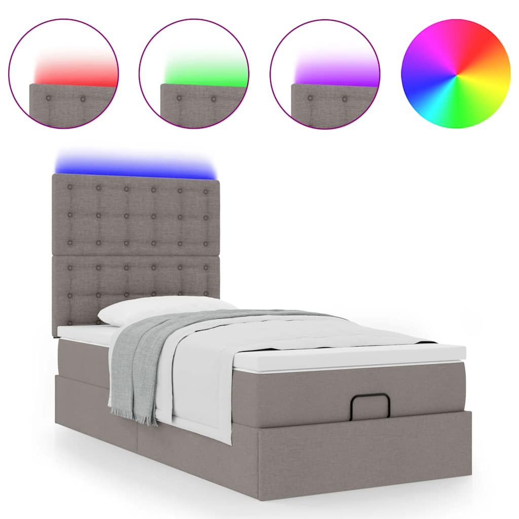 Ottomane Bett mit Matratze & LEDs Taupe 90x200 cm Stoff