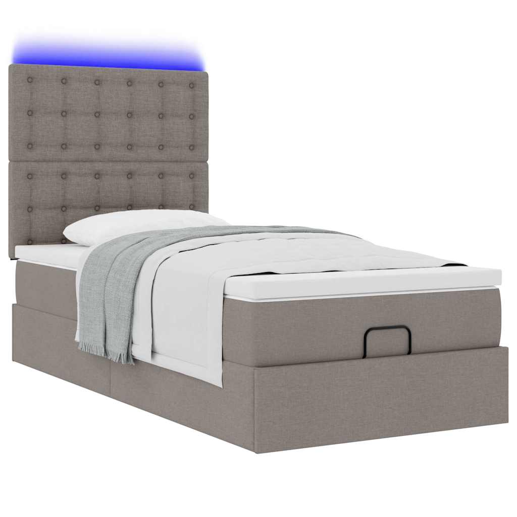 Ottomane Bett mit Matratze & LEDs Taupe 90x200 cm Stoff