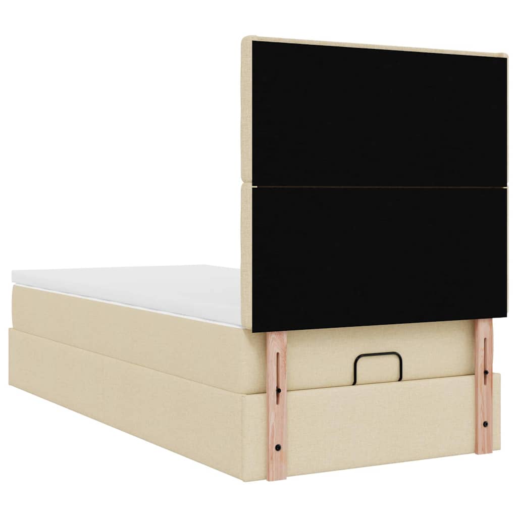 Ottomane Bett mit Matratze & LEDs Creme 90x200 cm Stoff