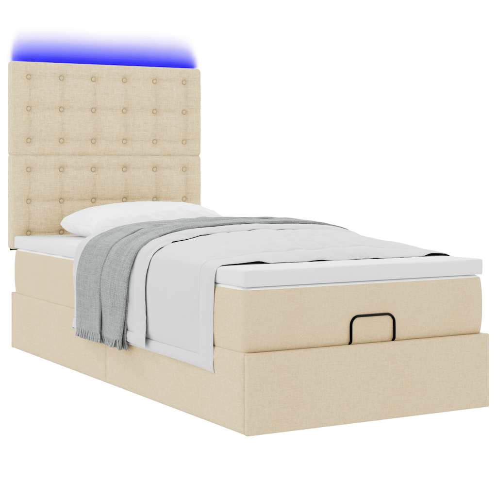 Ottomane Bett mit Matratze & LEDs Creme 90x200 cm Stoff