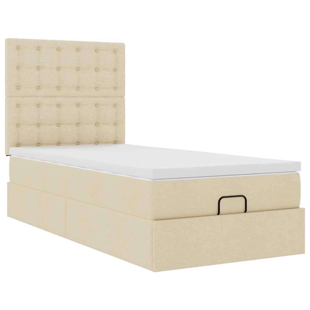 Ottomane Bett mit Matratze & LEDs Creme 90x200 cm Stoff