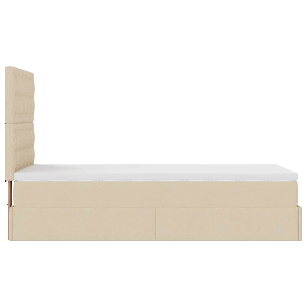 Ottomane Bett mit Matratze & LEDs Creme 90x200 cm Stoff