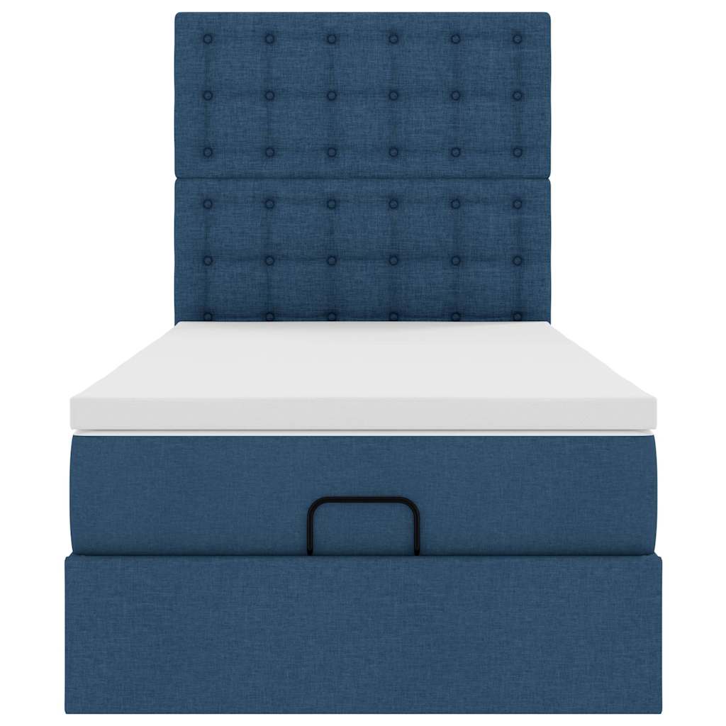 Ottomane Bett mit Matratze & LEDs Blau 90x200 cm Stoff