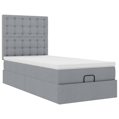 Ottoman-Bett mit Matratze & LEDs Hellgrau 100x200 cm Stoff