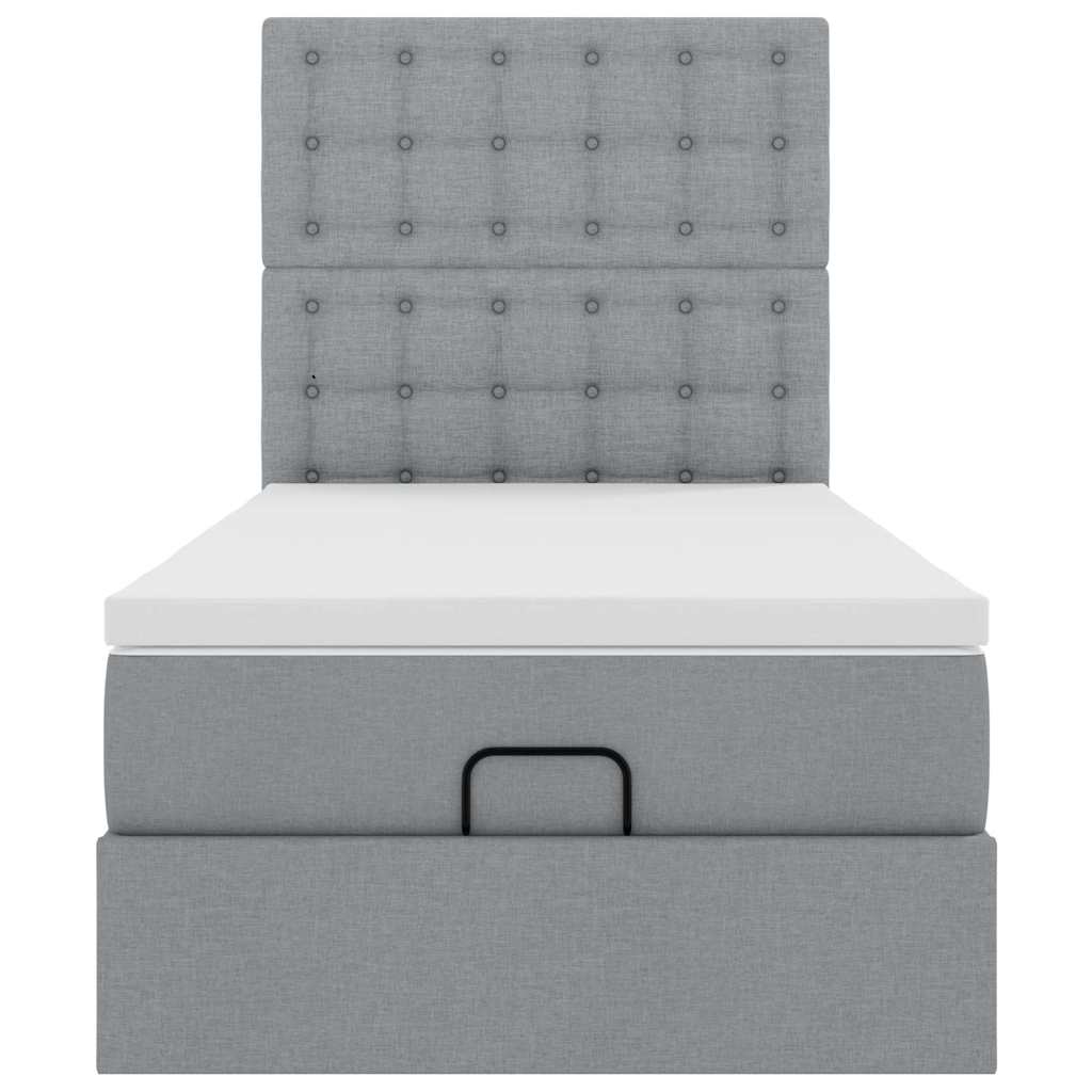 Lit ottoman avec matelas et LED gris clair 100x200 cm tissu