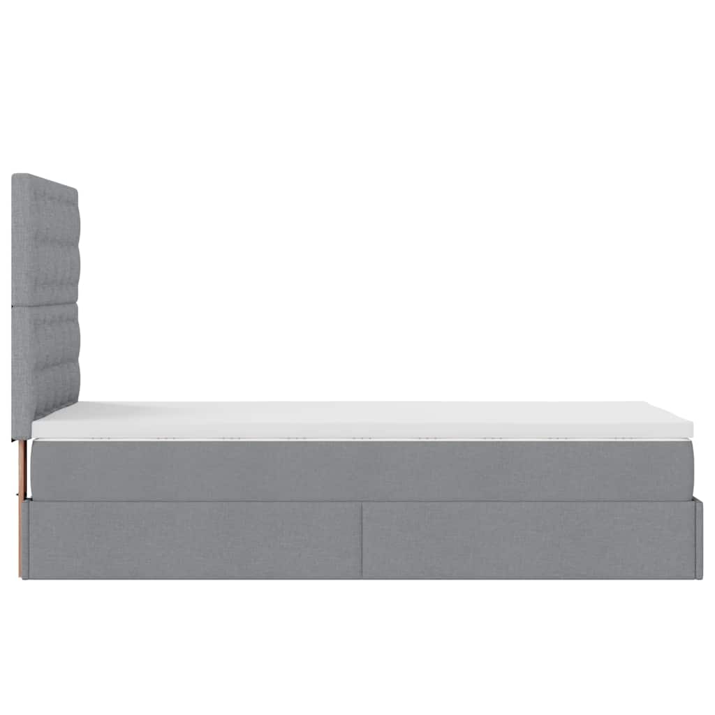 Lit ottoman avec matelas et LED gris clair 100x200 cm tissu