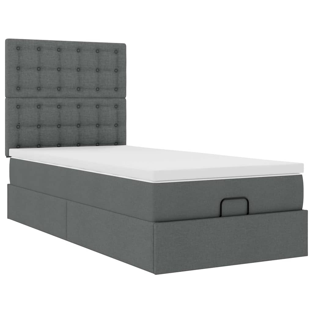 Lit ottoman avec matelas et LED tissu gris foncé 100x200 cm