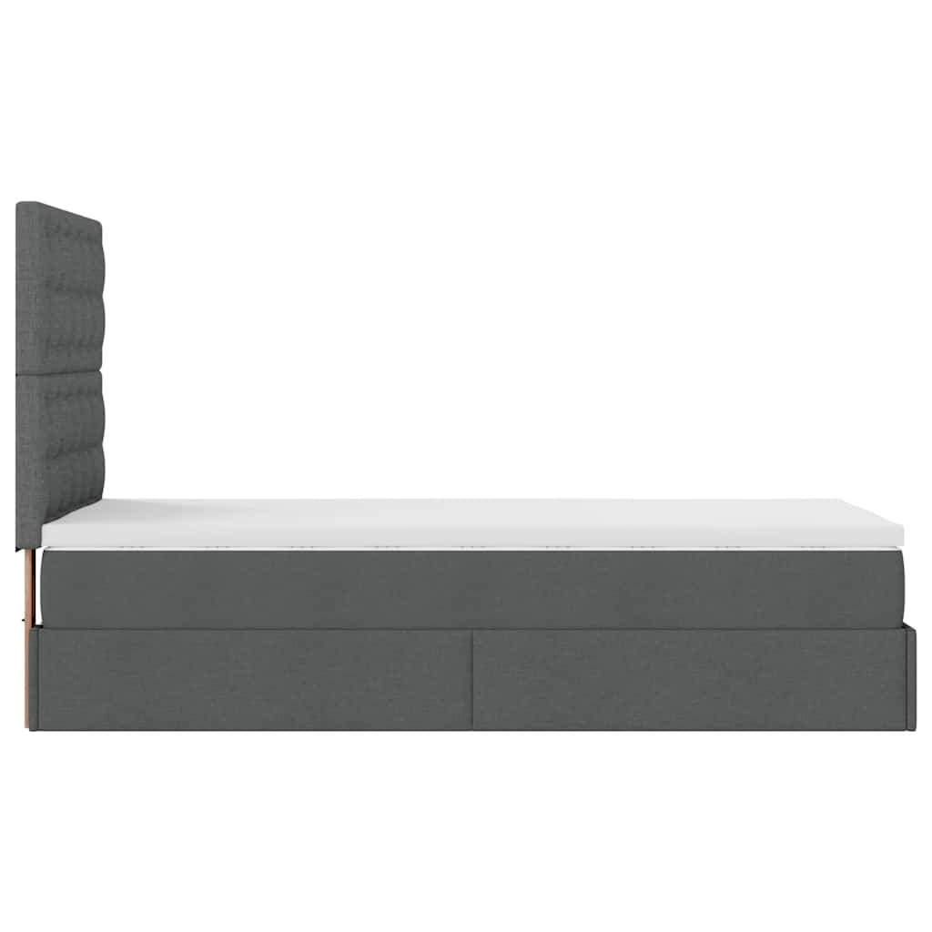Lit ottoman avec matelas et LED tissu gris foncé 100x200 cm