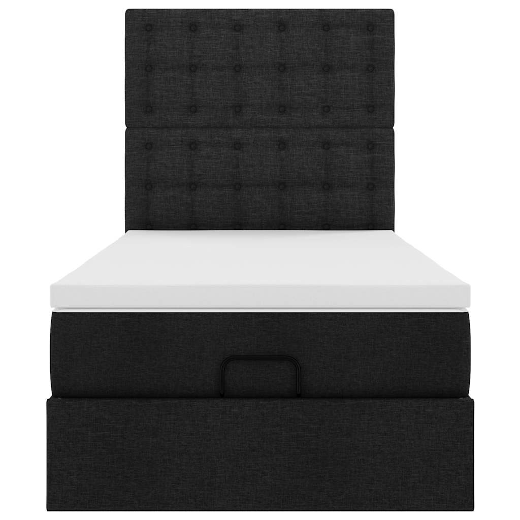 Ottoman-Bett mit Matratze & LEDs Schwarz 100x200 cm Stoff