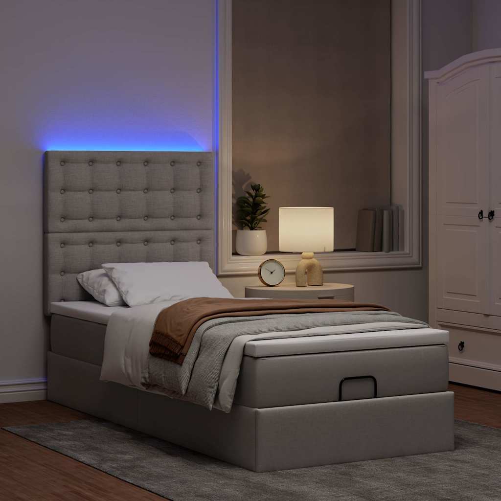 Ottoman-Bett mit Matratze & LEDs Taupe 100x200 cm Stoff