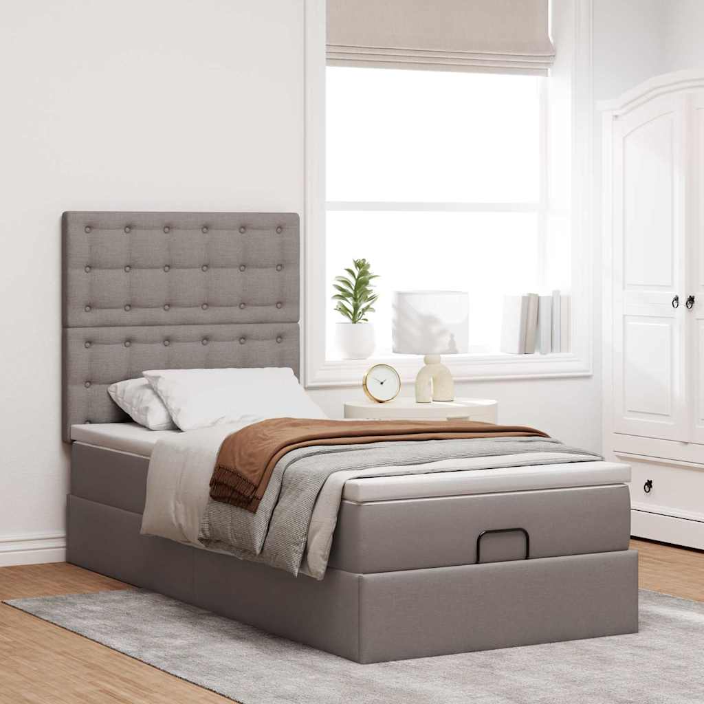 Ottoman-Bett mit Matratze & LEDs Taupe 100x200 cm Stoff