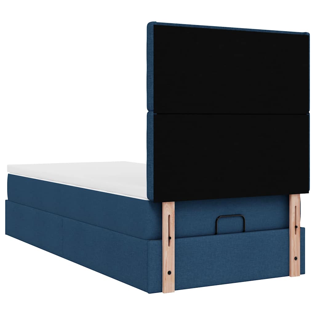 Ottomane Bett mit Matratze & LEDs Blau 100x200 cm Stoff