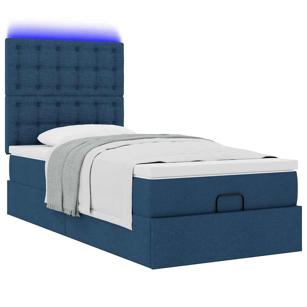 Ottomane Bett mit Matratze & LEDs Blau 100x200 cm Stoff