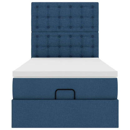 Ottomane Bett mit Matratze & LEDs Blau 100x200 cm Stoff