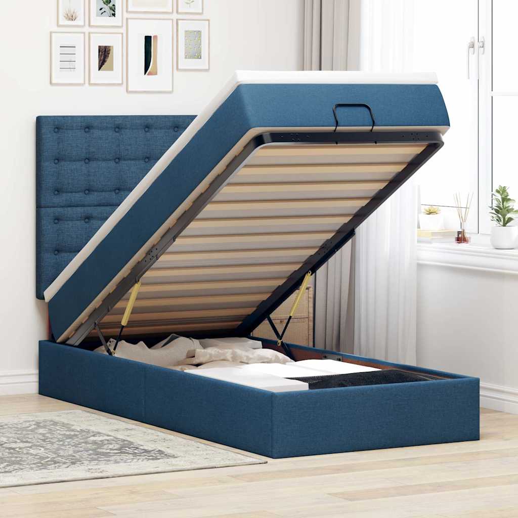 Ottomane Bett mit Matratze & LEDs Blau 100x200 cm Stoff
