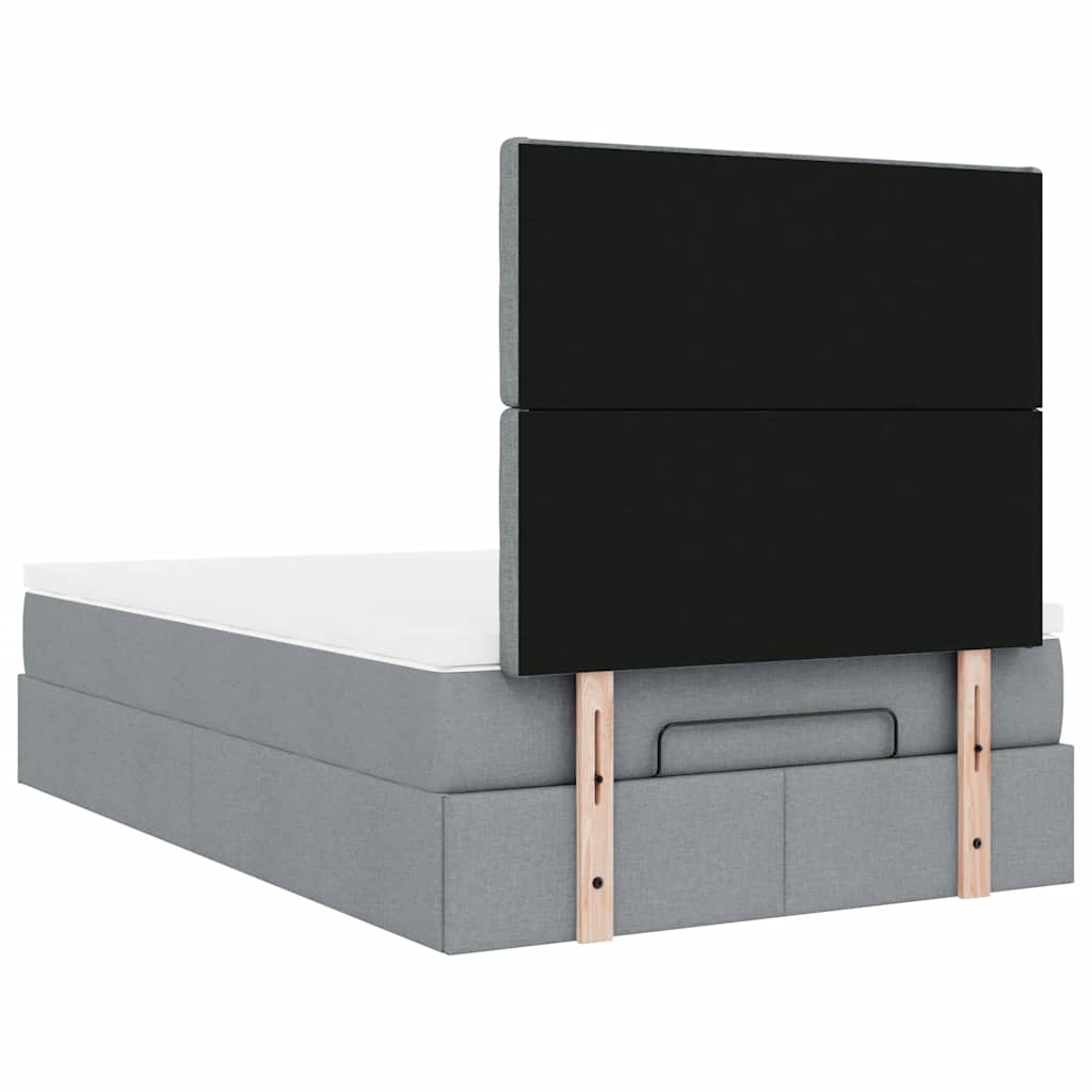 Ottoman-Bett mit Matratze & LEDs Hellgrau 120x190 cm Stoff