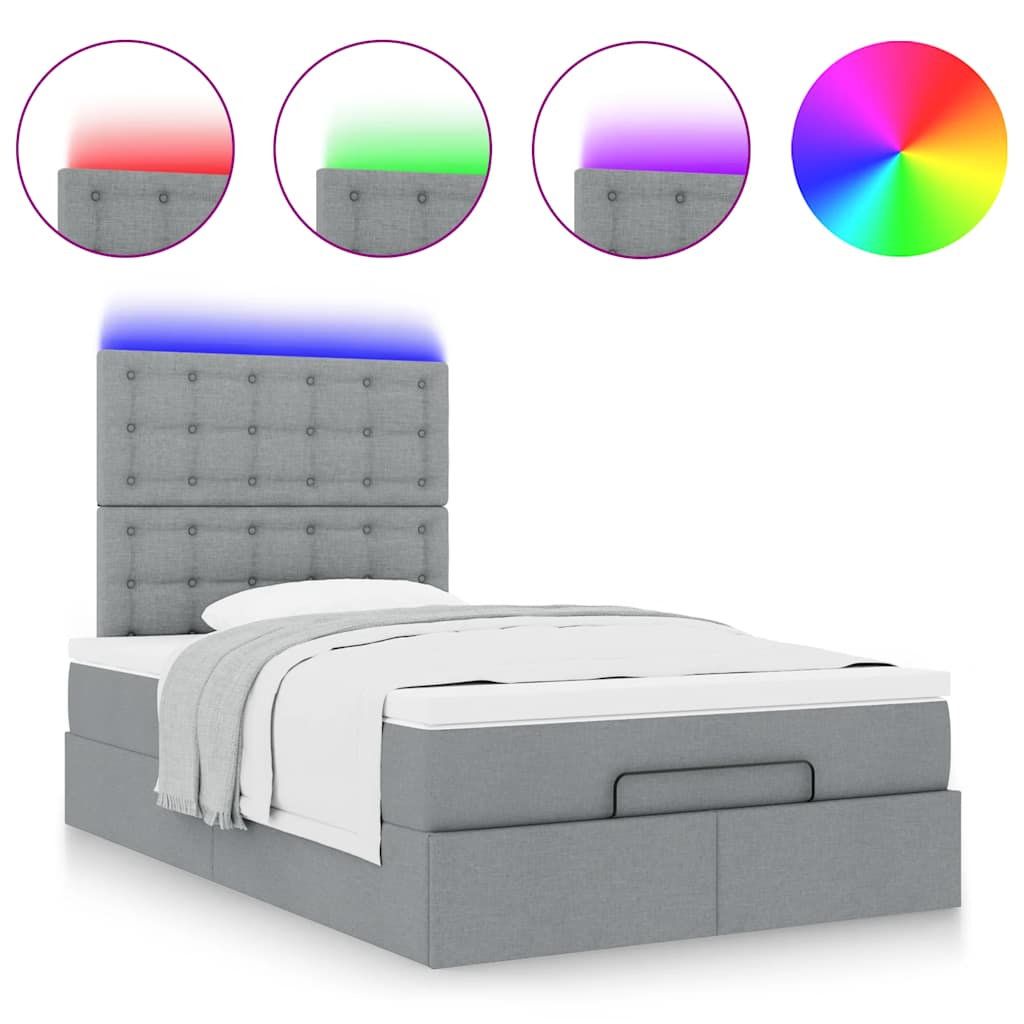 Ottoman-Bett mit Matratze & LEDs Hellgrau 120x190 cm Stoff