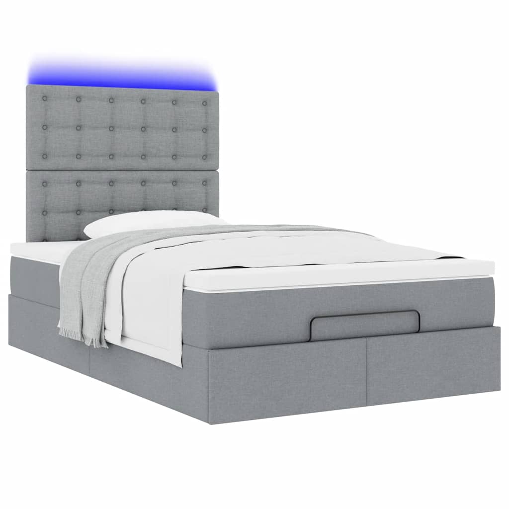 Ottoman-Bett mit Matratze & LEDs Hellgrau 120x190 cm Stoff